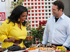 Adam Perry Lang and Oprah host a barbecue block party.